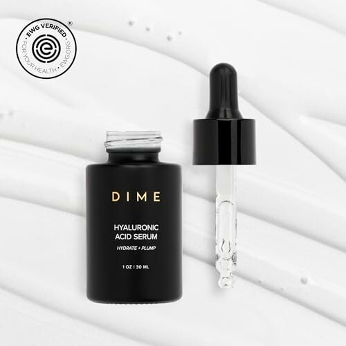 DIME Hyaluronic Acid Serum with dropper on white background