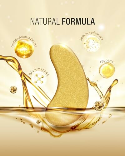 Skincare poster with natural formula ingredients including Camellia Asiatica, Sodium Hyaluronate, Glucomannan, and Glycerin.