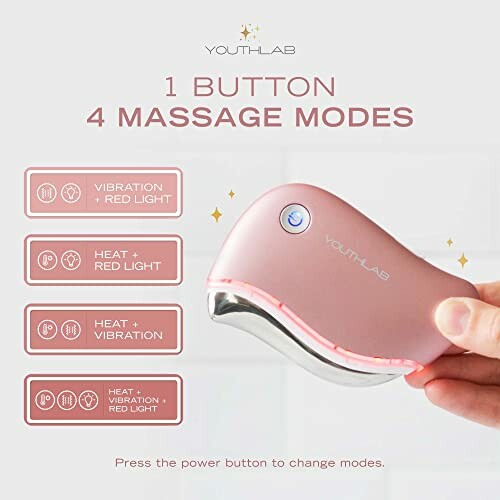 YouthLab massage device with 4 modes and 1 button control.